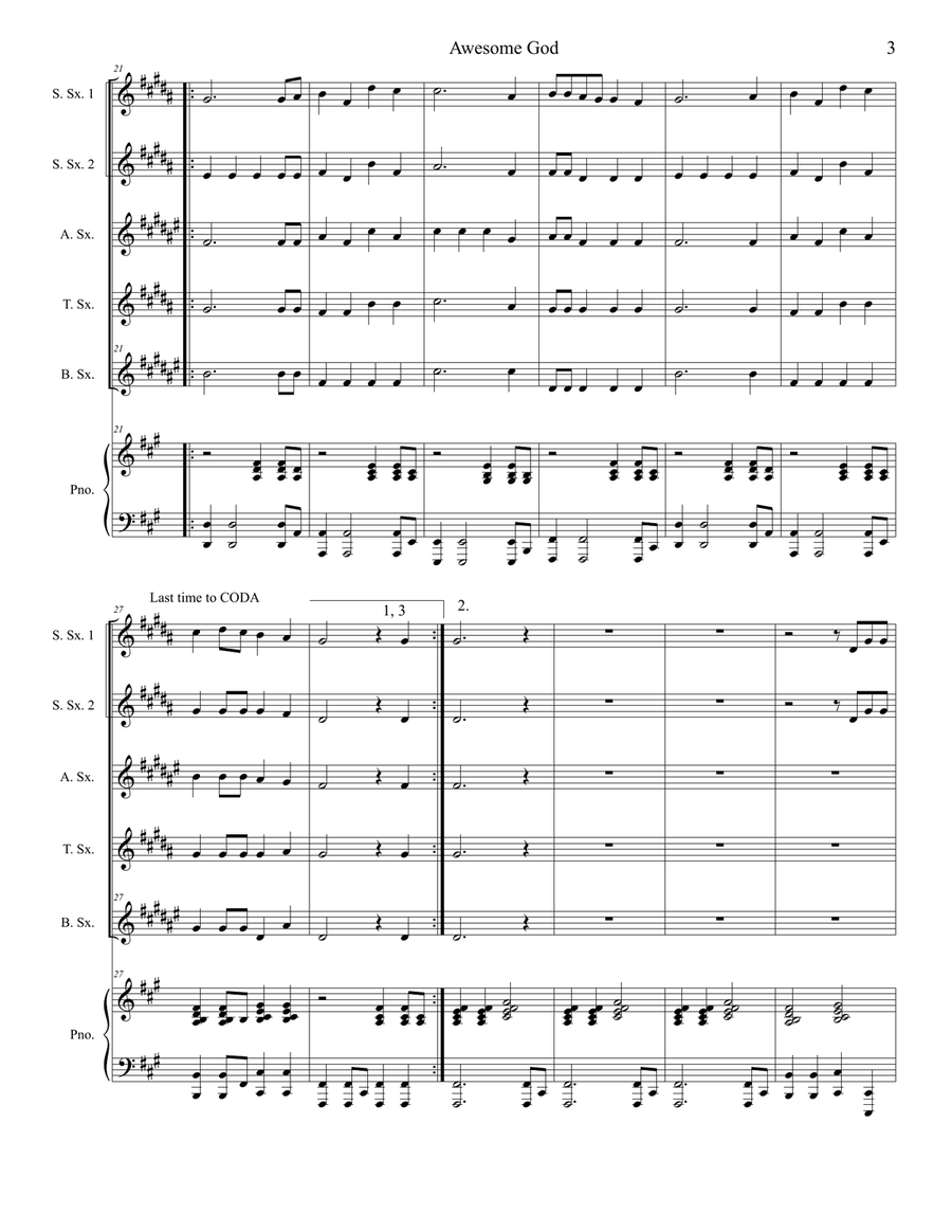 Awesome God Awesome God Saxophone Quintet scores gallery preview page 3