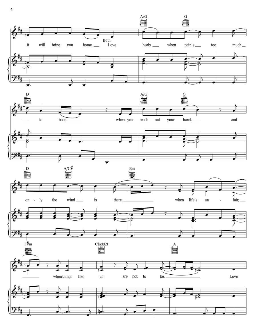 Love Heals Piano, Vocal, Guitar scores gallery preview page 4