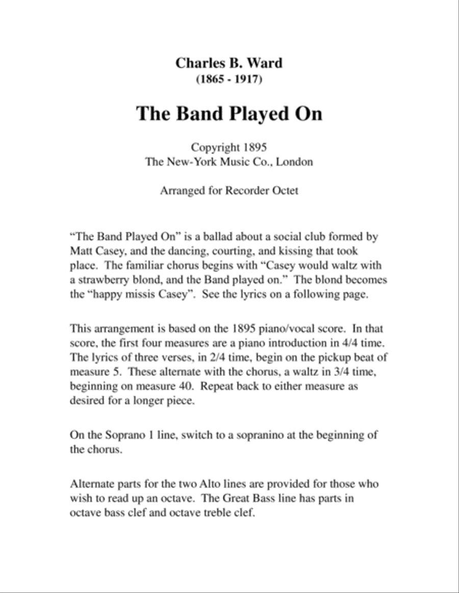 The Band Played On for Recorder Octet Recorder scores gallery preview page 2