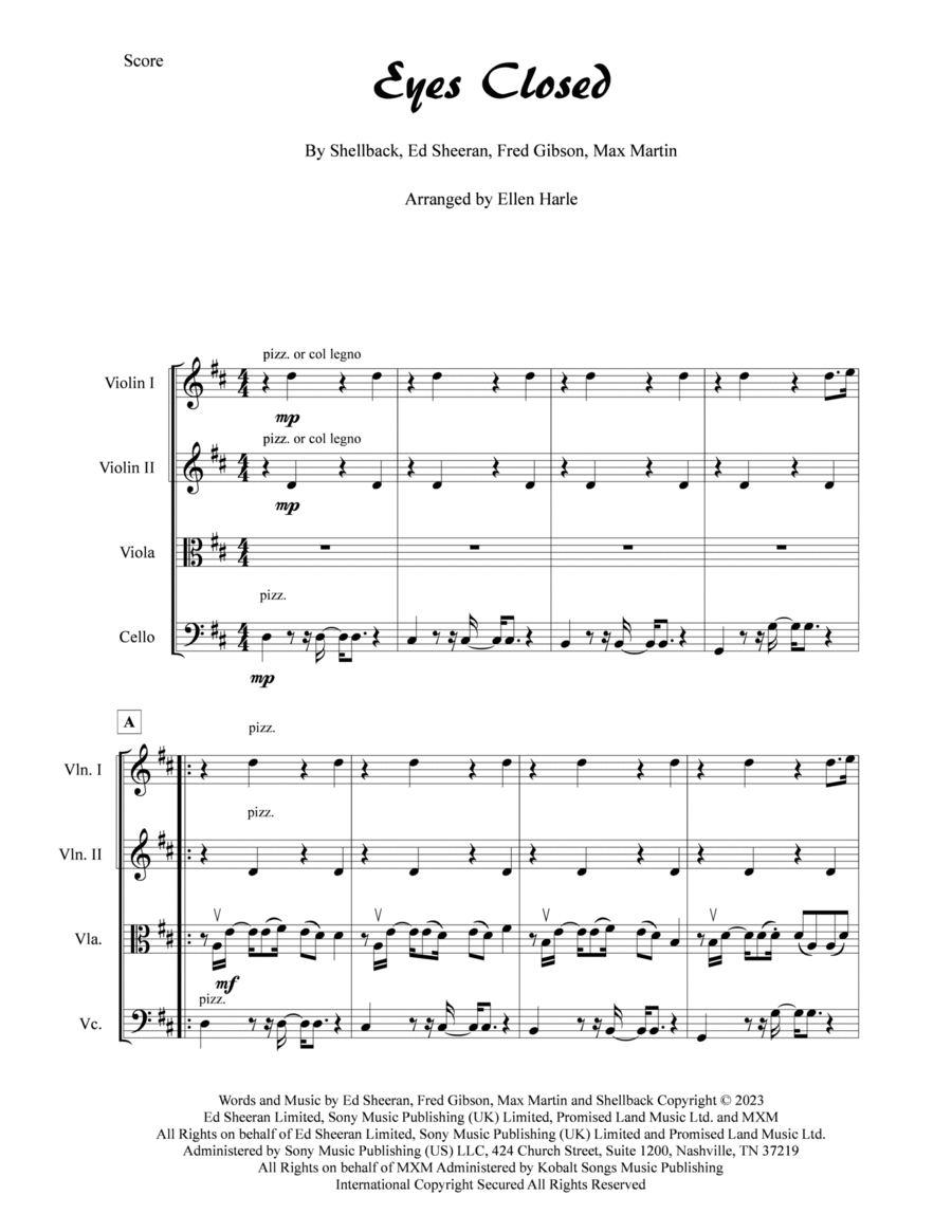 Eyes Closed Eyes Closed String Quartet scores gallery preview page 1