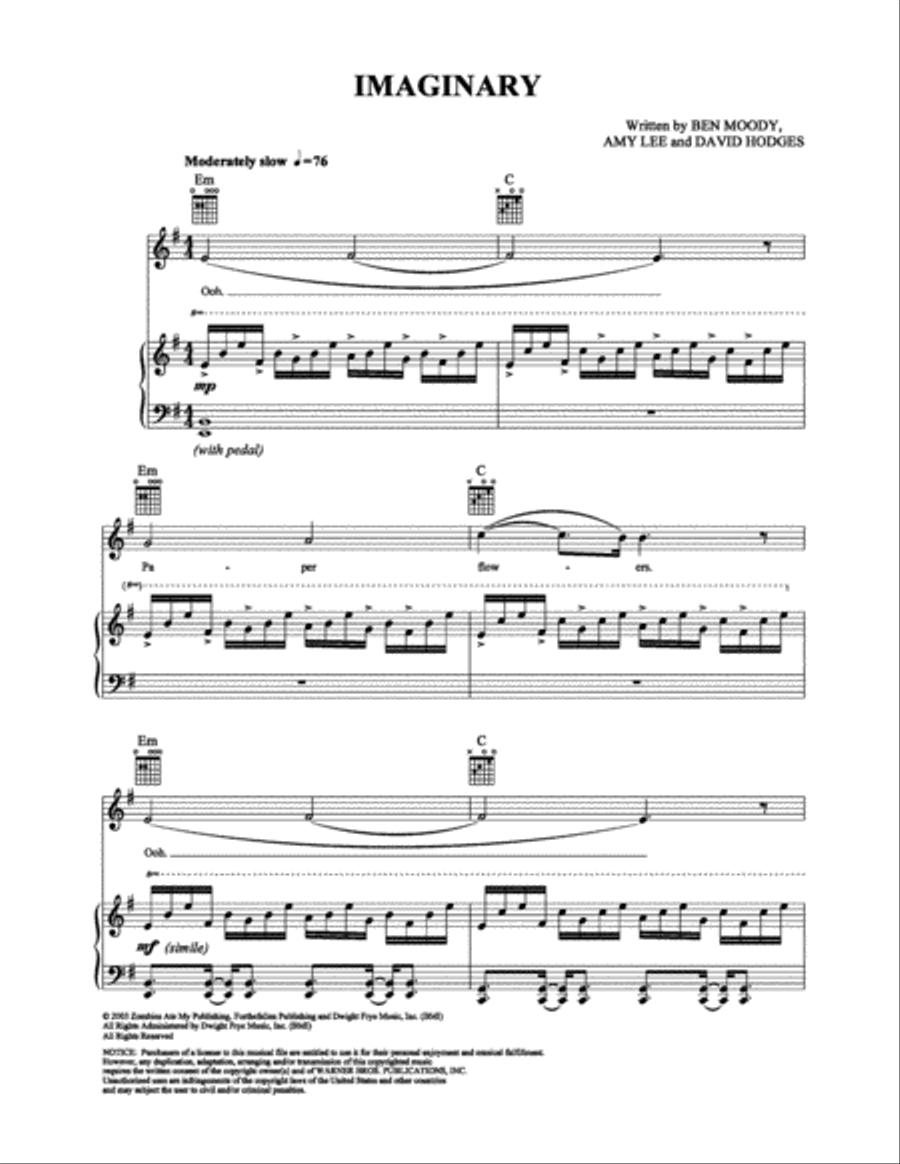 Imaginary Imaginary Piano, Vocal, Guitar scores gallery preview page 1