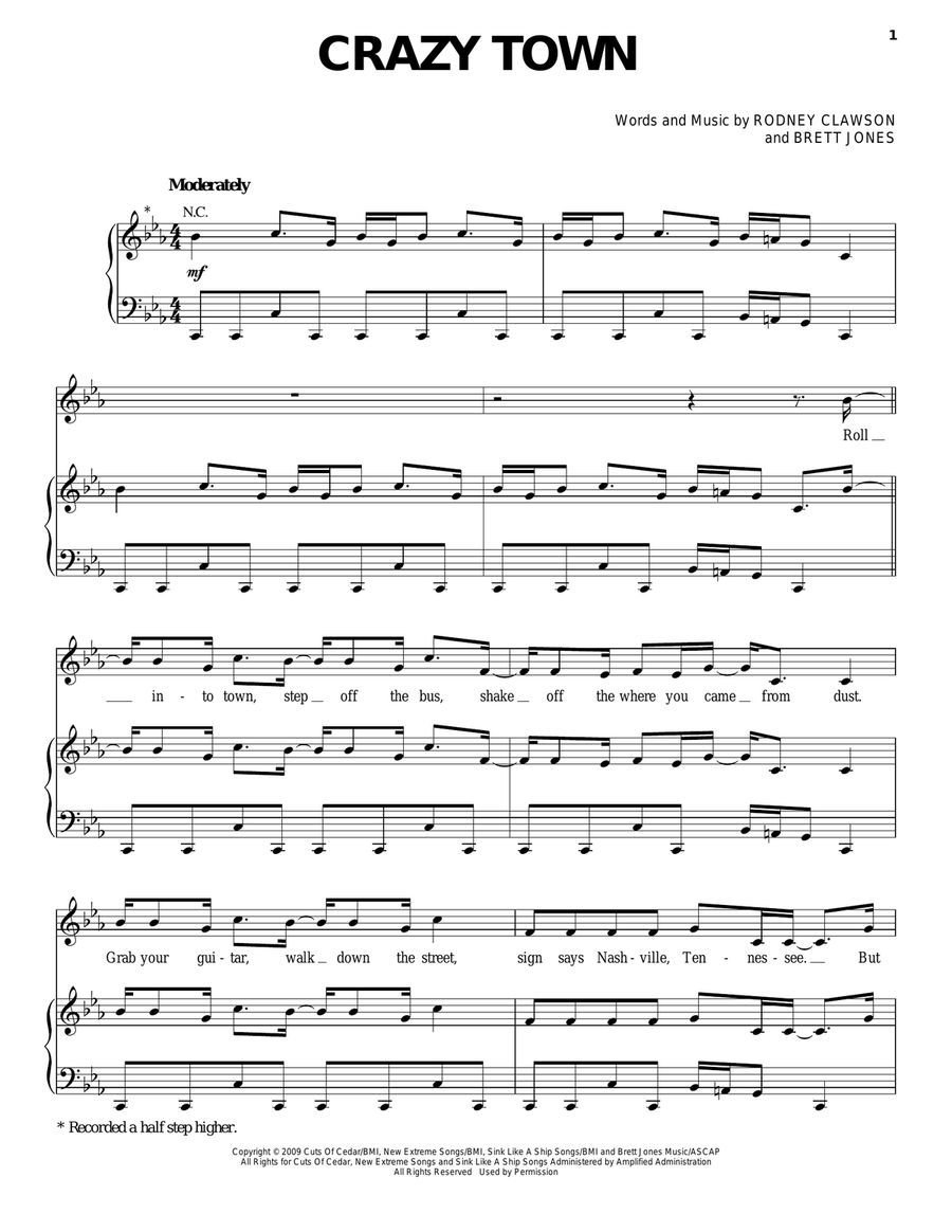 Crazy Town Piano, Vocal, Guitar scores gallery preview page 1