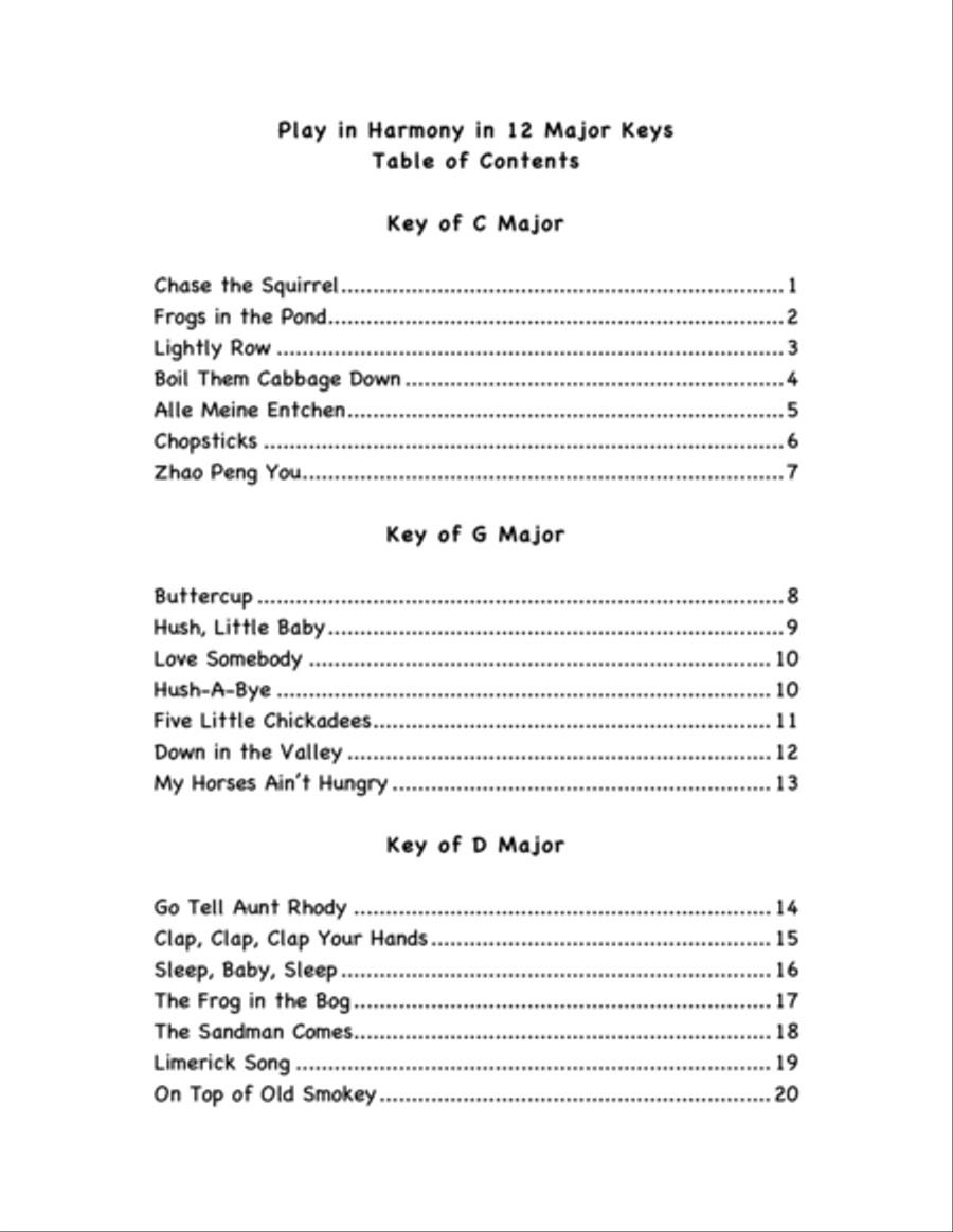 Play in Harmony in 12 Major Keys: Folk Songs and Singing Games from Around the World Book One Piano Method scores gallery preview page 5