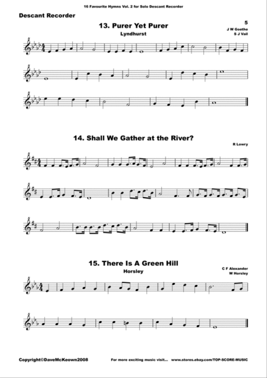 16 Favourite Hymns Vol.2 for solo Descant or Soprano Recorder Soprano Recorder scores gallery preview page 5