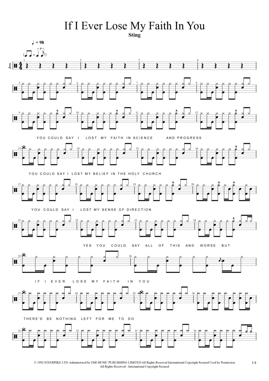 If I Ever Lose My Faith In You Drum Set scores gallery preview page 1