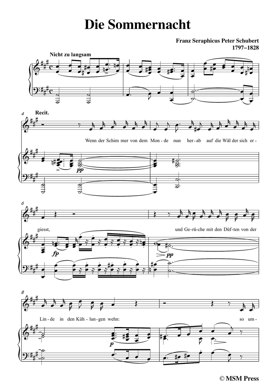 Schubert-Die Sommernacht,in A Major,for Voice&Piano by Franz Schubert Piano, Vocal - Digital Sheet Music page 3