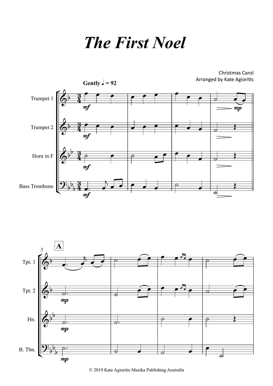 The First Noel - Christmas Carol - for Brass Quartet Brass Quartet scores gallery preview page 2