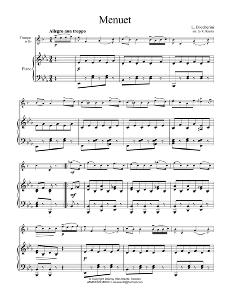 Menuet by Boccherini for trumpet in Bb and piano image number null