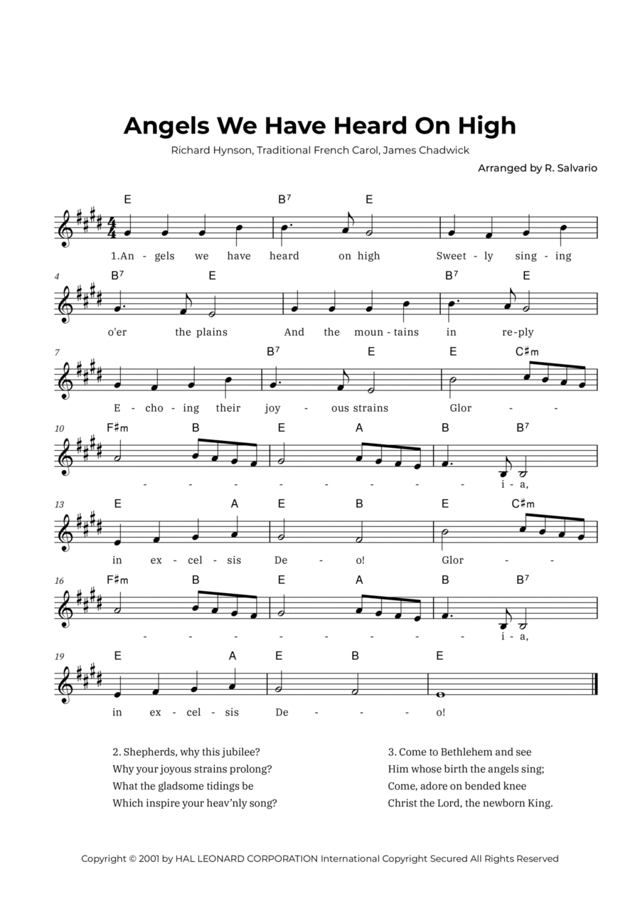 Angels We Have Heard On High (Key of E Major) Angels We Have Heard On High (Key of E Major) Easy Piano scores gallery preview page 1
