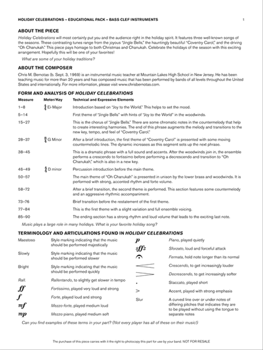 Holiday Celebrations: Bass Clef Educational Pack