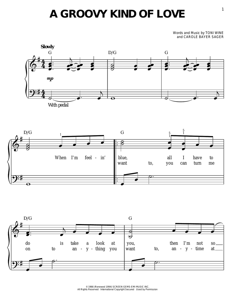 A Groovy Kind Of Love Easy Piano scores gallery preview page 1