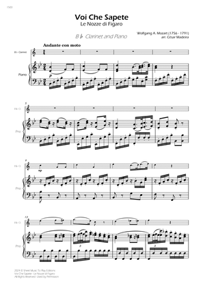 Book cover for Voi Che Sapete from Le Nozze di Figaro - Bb Clarinet and Piano (Full Score)
