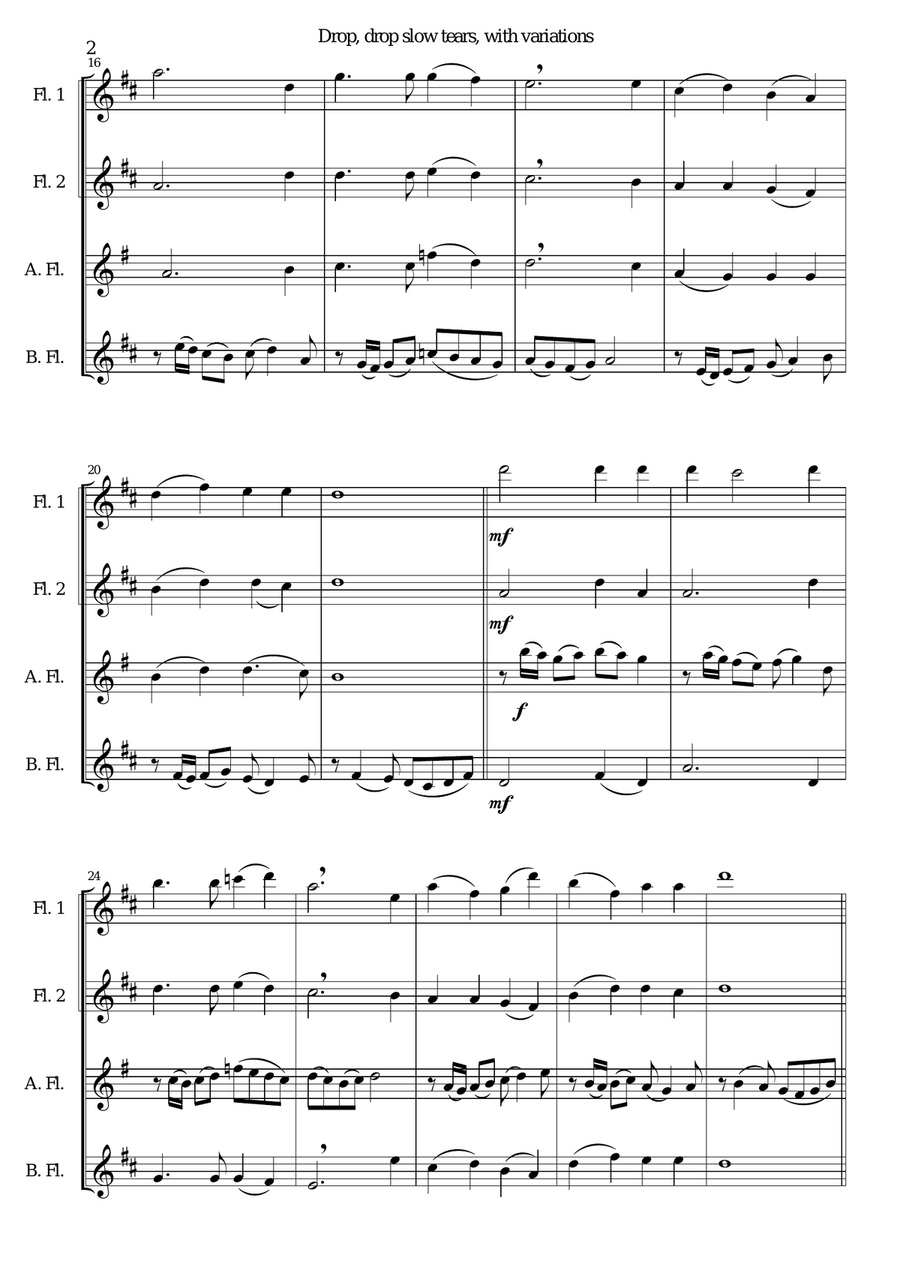 Drop, drop slow tears, with variations, for flute quartet Flute Quartet scores gallery preview page 2