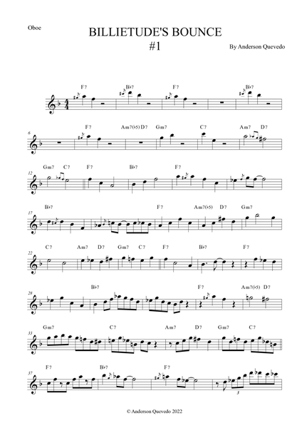 Billietude's Bounce #1 for Oboe - Easy Intermediate Blues/Jazz Original Etude image number null