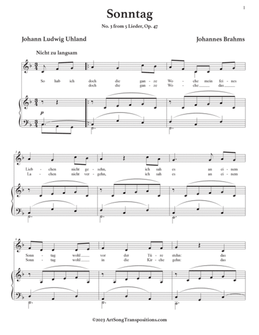 BRAHMS: Sonntag, Op. 47 no. 3 (transposed to F major)