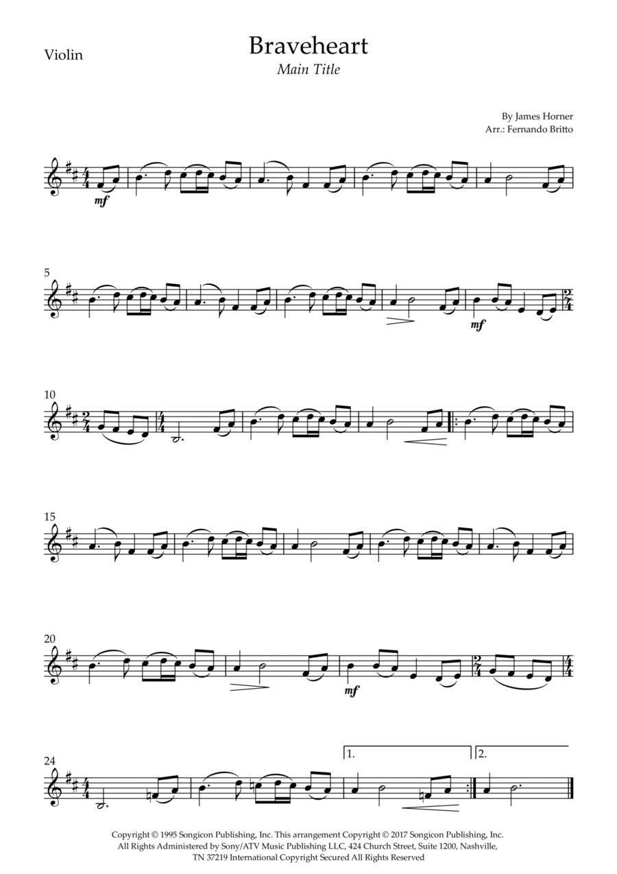 Braveheart - Main Title Violin Solo scores gallery preview page 1