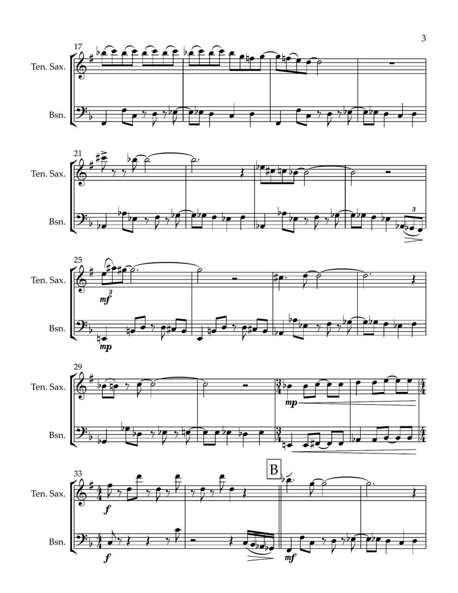 Two Hot to Handle (duet for Tenor Sax and Bassoon) Woodwind Duet scores gallery preview page 3