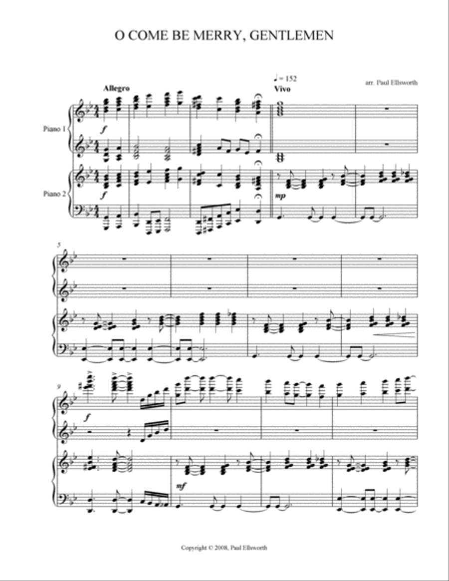 O Come Be Merry, Gentlemen 2 Pianos, 4-Hands scores gallery preview page 1