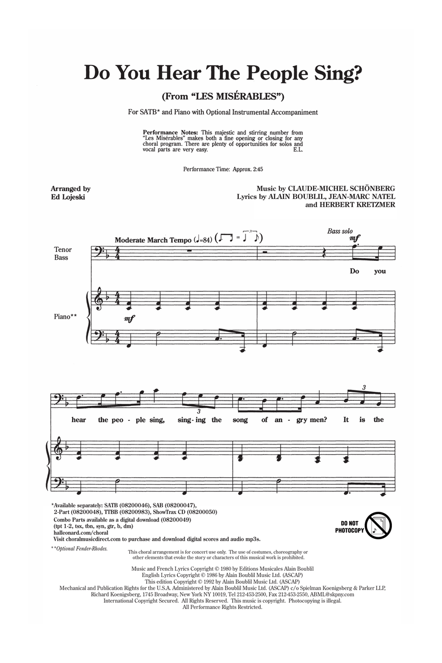 Do You Hear The People Sing? (from Les Miserables) (arr. Ed Lojeski) 4-Part scores gallery preview page 1