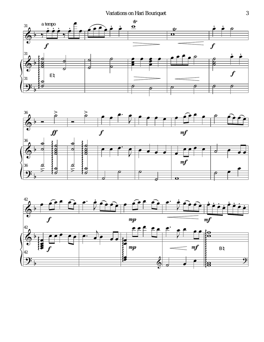 Variations on Hari Bouriquet for alto recorder and harp Alto Recorder scores gallery preview page 3
