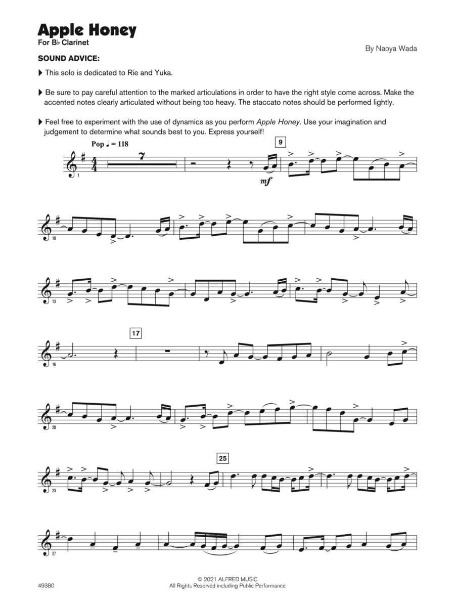 Apple Honey (Sound Innovations Soloist, Bb Clarinet) Small Ensemble scores gallery preview page 1