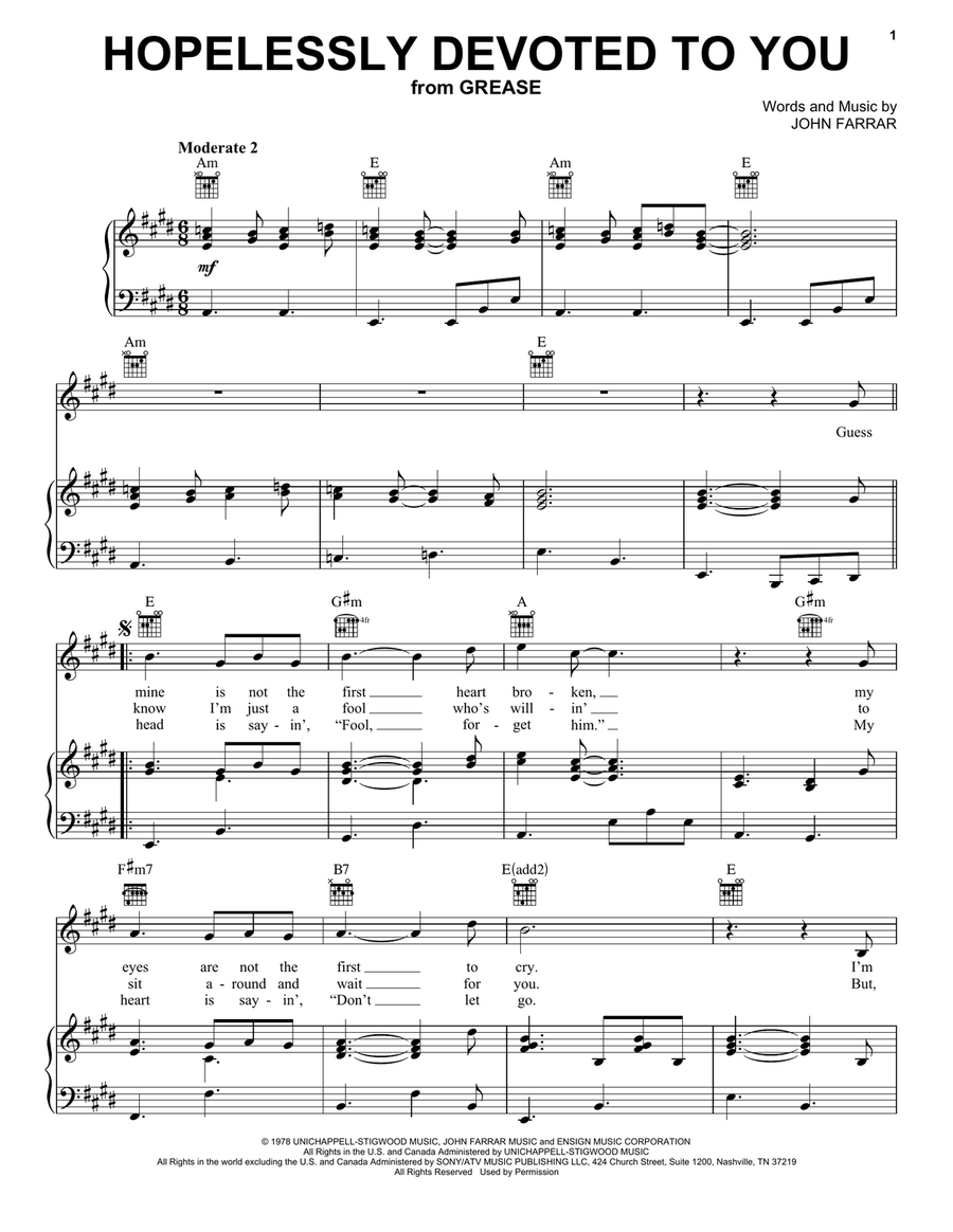 Hopelessly Devoted To You (from Grease) Acoustic Guitar scores gallery preview page 1