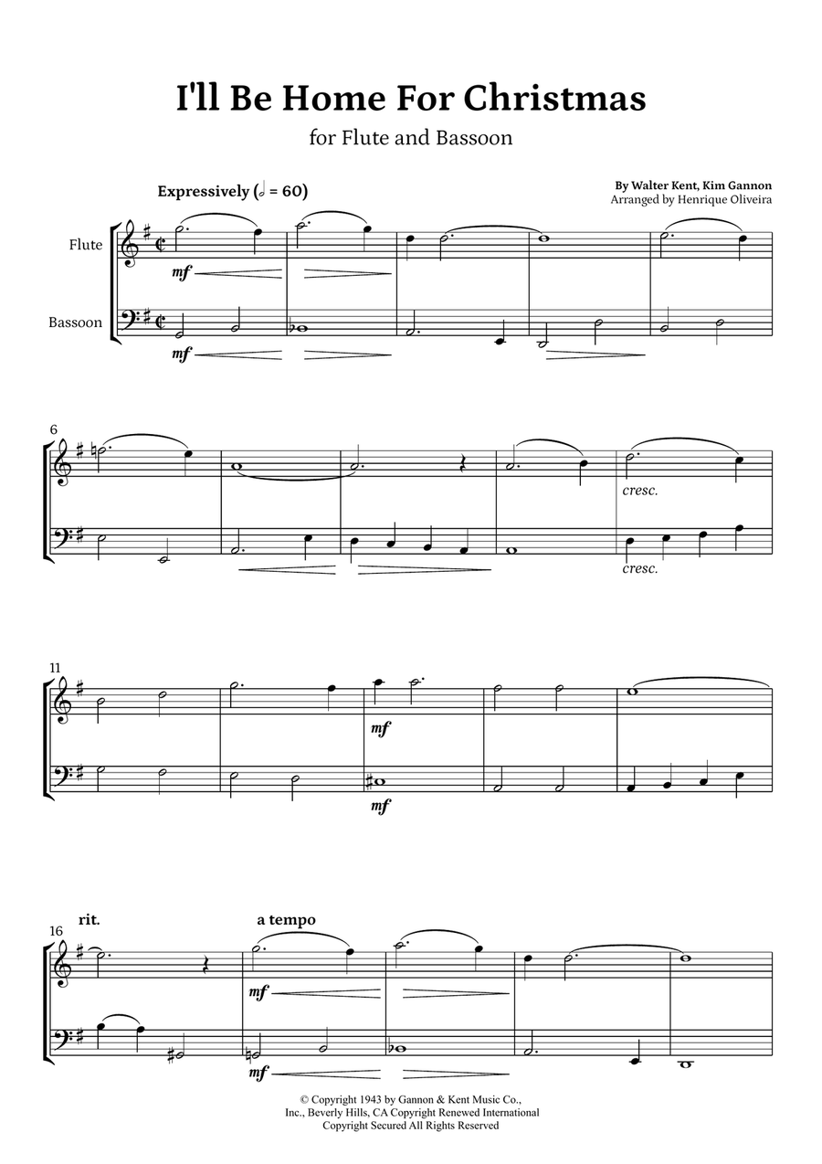 I'll Be Home For Christmas Woodwind Duet scores gallery preview page 1