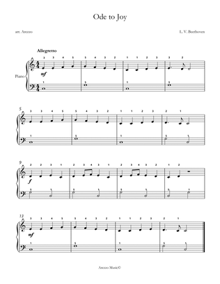 Beethoven Ode to joy easy piano sheet music fingered c major