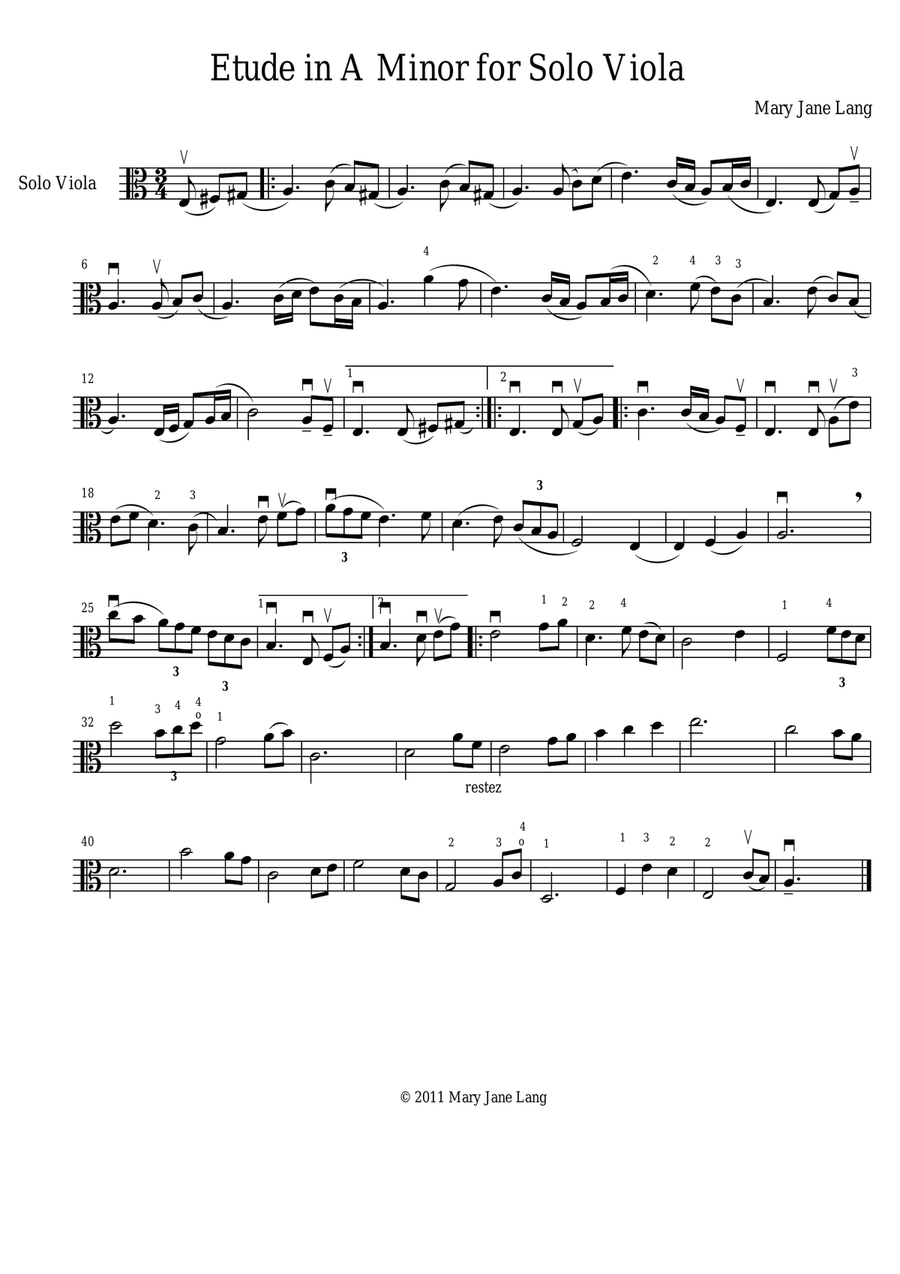Intermediate Etudes for Solo Viola, Volume I Viola Solo scores gallery preview page 6