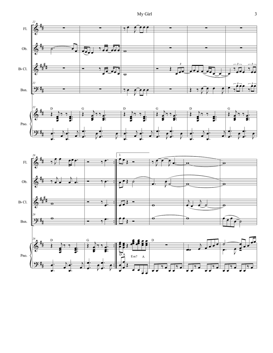 My Girl Woodwind Quartet scores gallery preview page 3