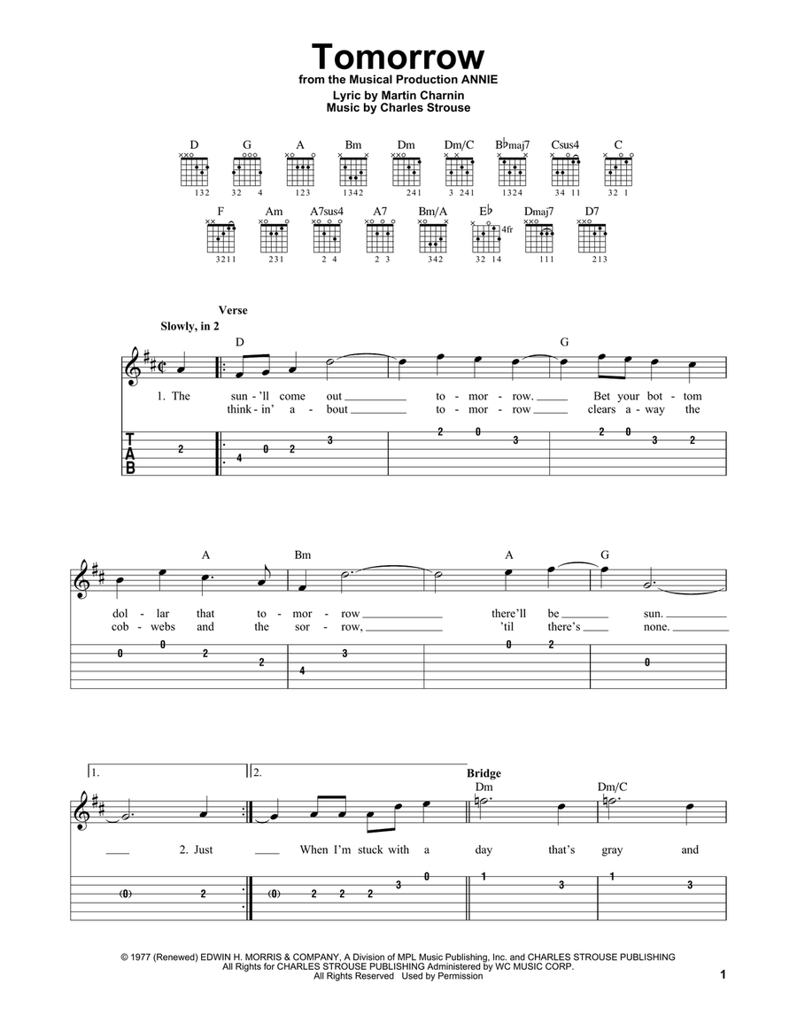 Tomorrow (from Annie) Guitar Tablature scores gallery preview page 1