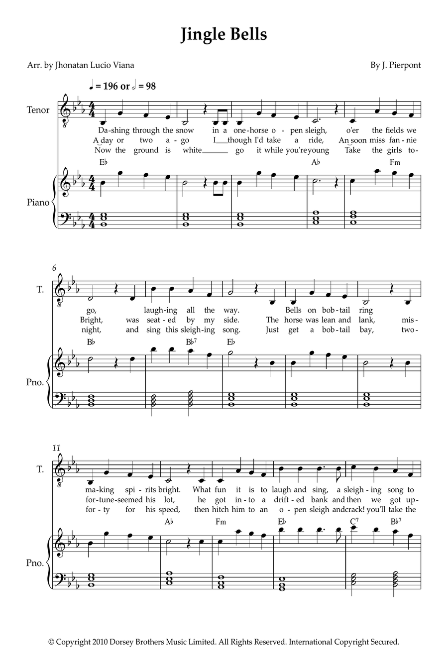 Jingle Bells Jingle Bells Tenor Voice scores gallery preview page 1