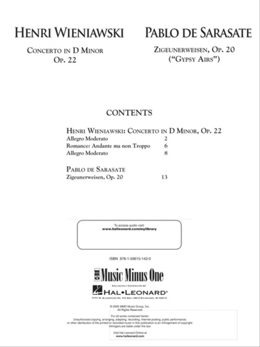 Wieniawski – Violin Concerto No. 2 in D Major, Op. 22 & Sarasate – Zigeunerweisen, Op. 20 Violin Solo scores gallery preview page 2