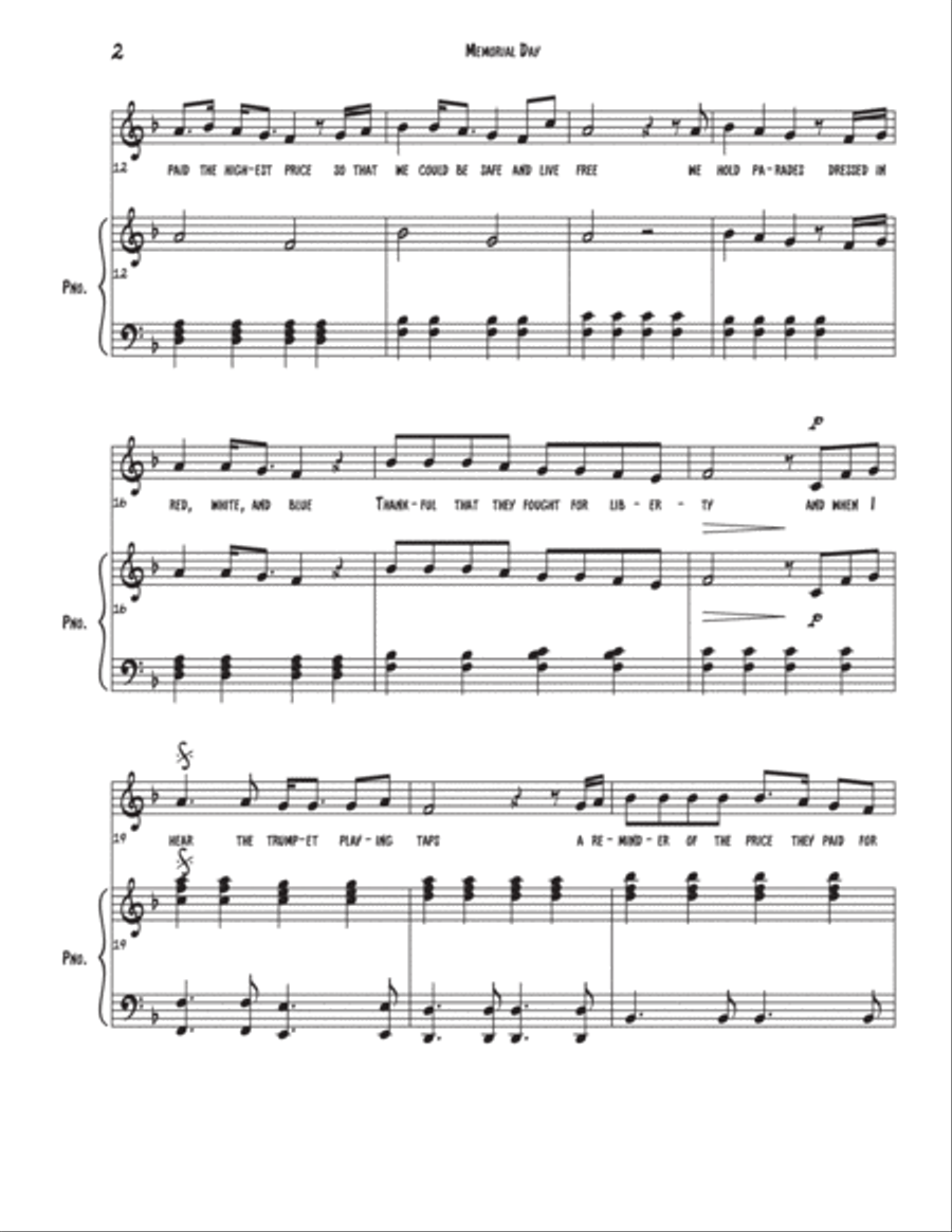 Memorial Day, for voice with piano accompaniment Voice Solo scores gallery preview page 5