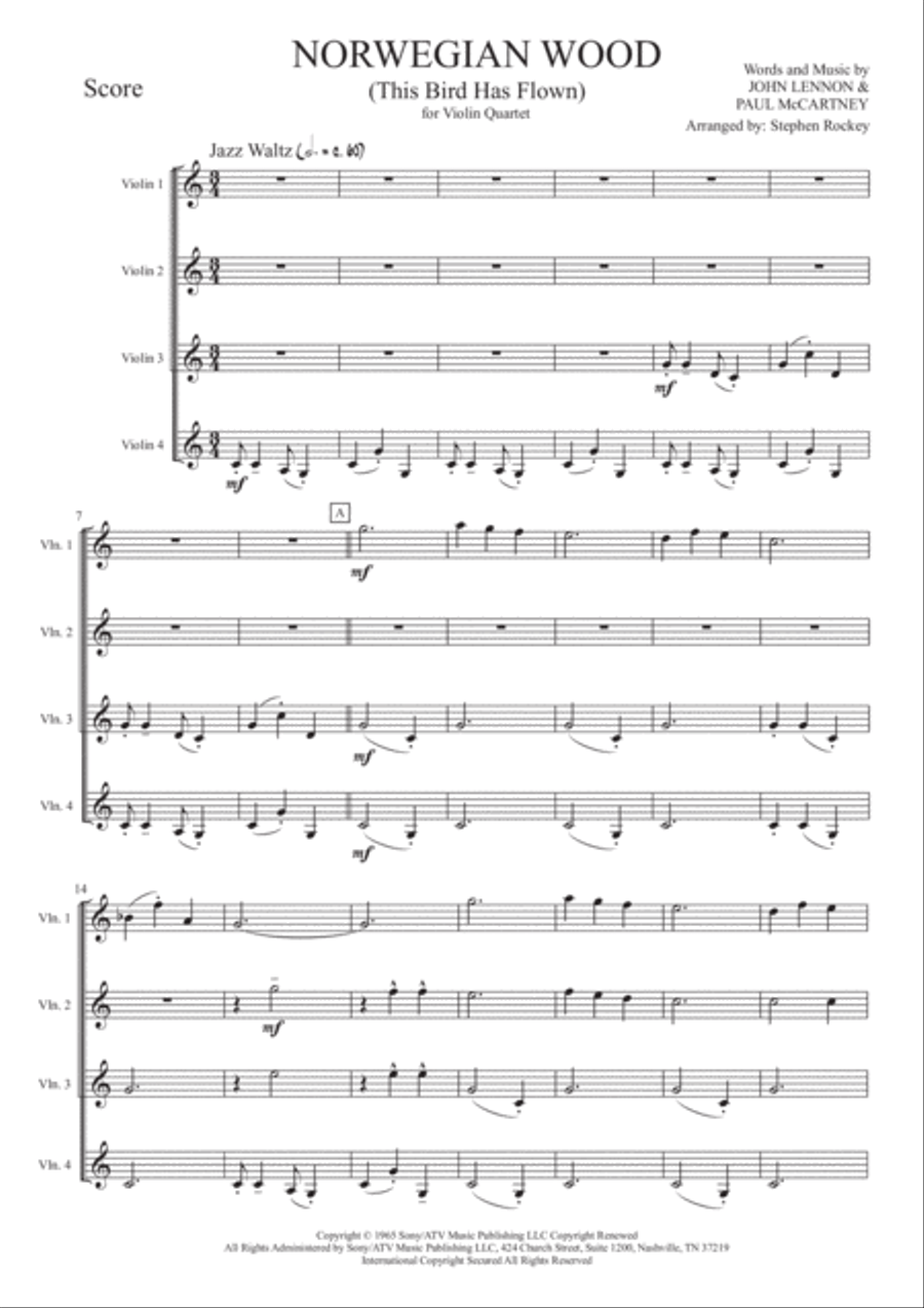 Norwegian Wood (this Bird Has Flown) Violin Solo scores gallery preview page 3