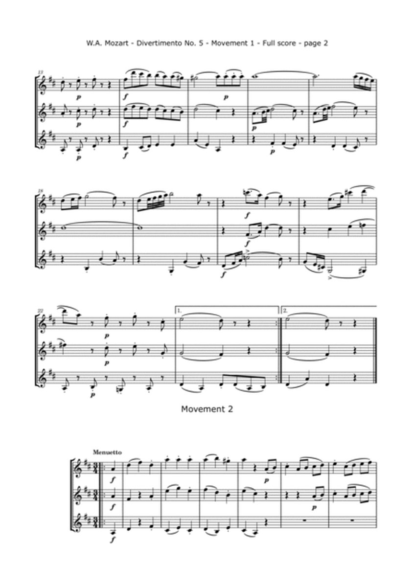 Mozart, W.A. - Divertimento No. 5, Kv. 229 for 3 Violins image number null
