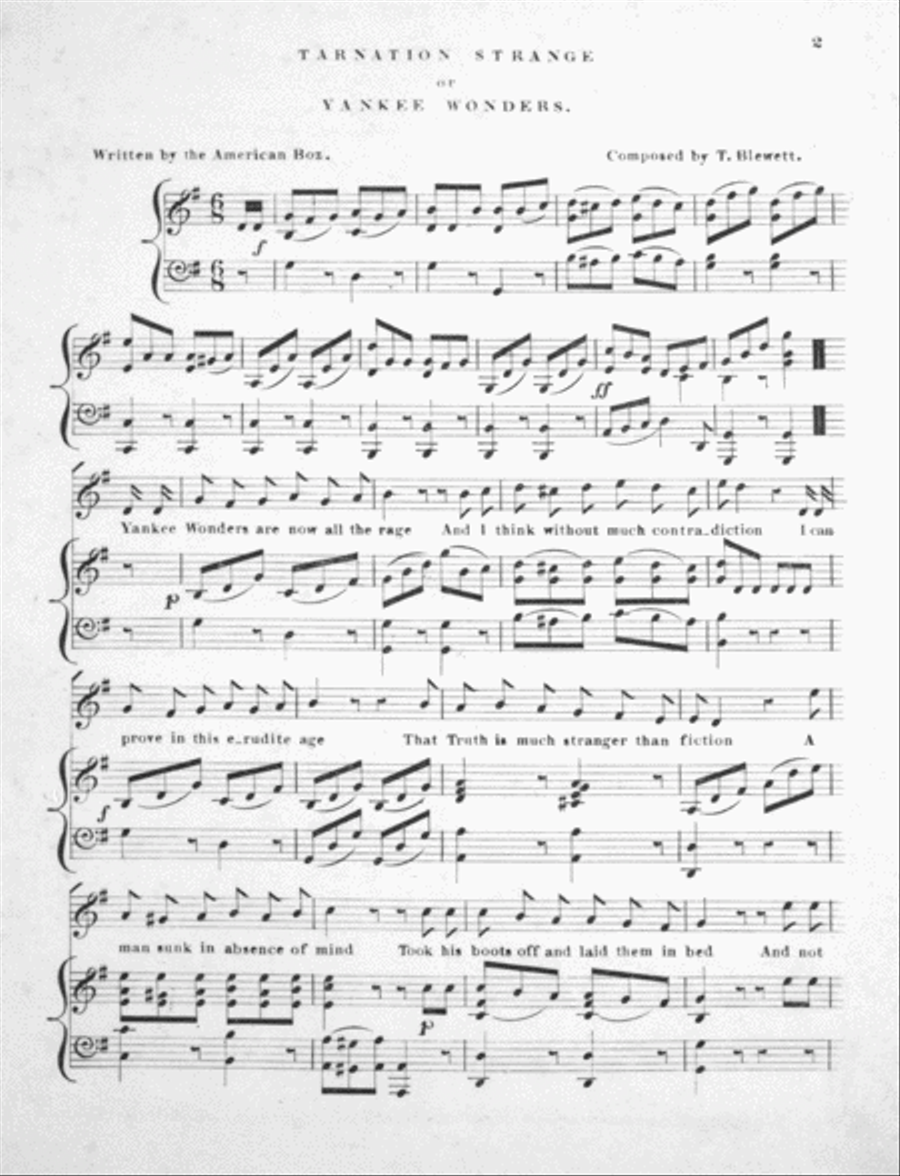 Tarnation Strange, or, Yankee Wonders. Comic Song Voice scores gallery preview page 2