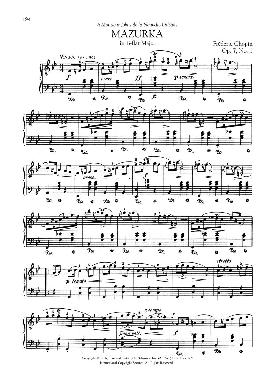 Mazurka in B-flat Major, Op. 7, No. 1 Piano Solo scores gallery preview page 1