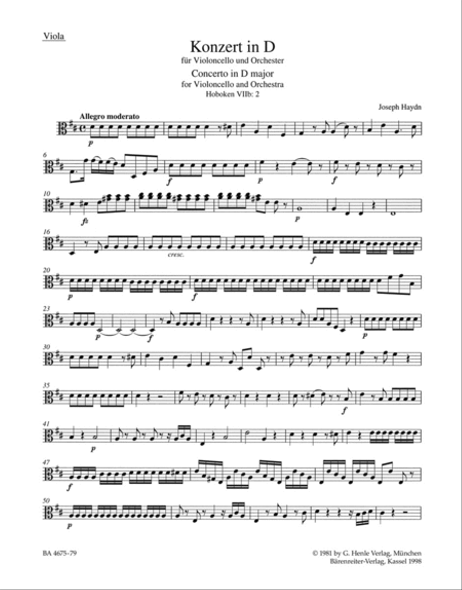 Concerto for Violoncello and Orchestra in D major Hob. VIIb:2 School and Community scores gallery preview page 1