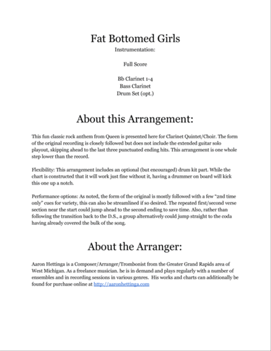 Fat Bottomed Girls Clarinet Quartet scores gallery preview page 2