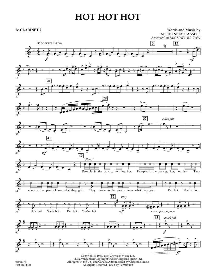Hot Hot Hot - Bb Clarinet 2 Concert Band scores gallery preview page 1