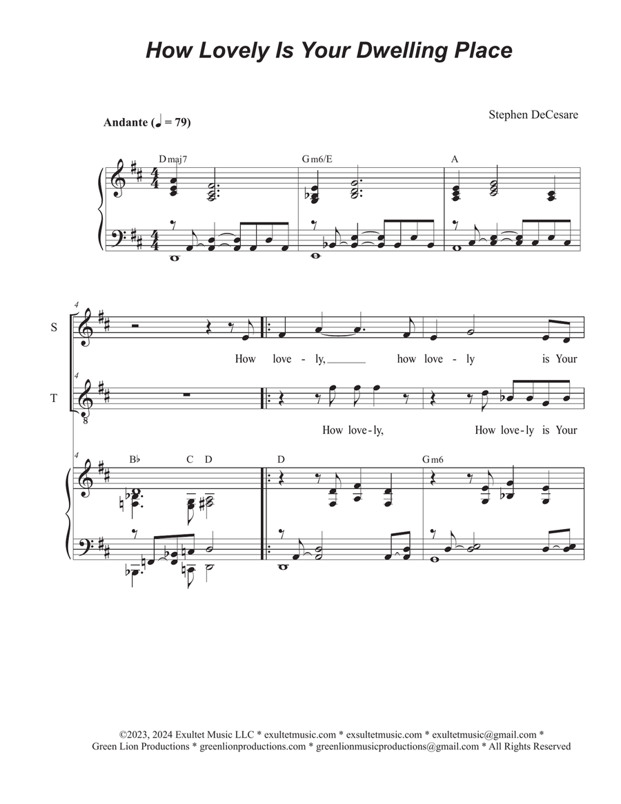 How Lovely Is Your Dwelling Place (Psalm 84) (Duet for Soprano and Tenor solo) Tenor Voice scores gallery preview page 1