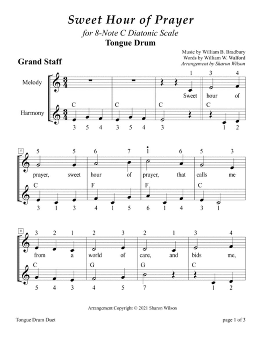 Sweet Hour of Prayer (for 8-note C major diatonic scale Tongue Drum) image number null