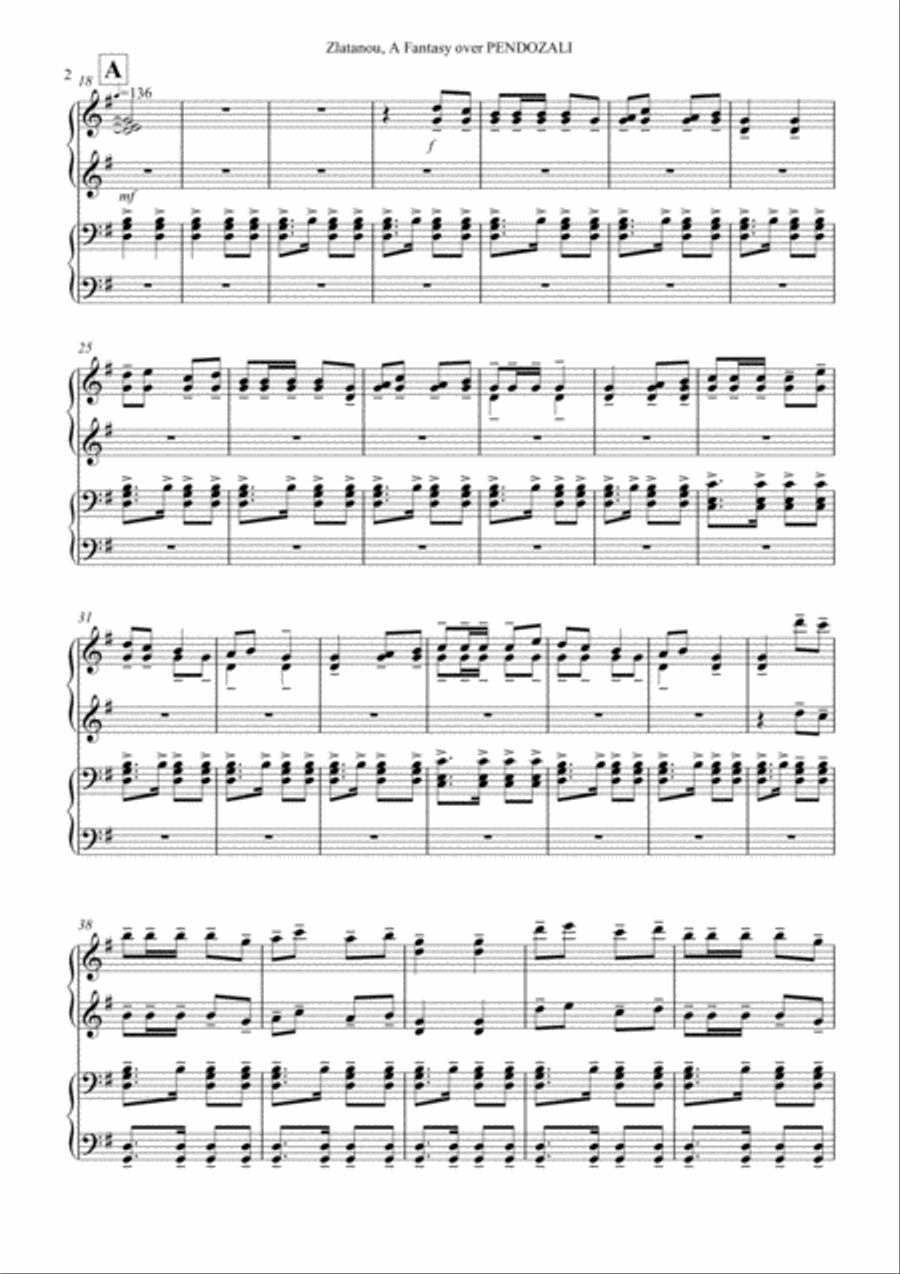 A FANTASY OVER PENDOZALI, for 4 hands, one piano 1 Piano, 4-Hands scores gallery preview page 2