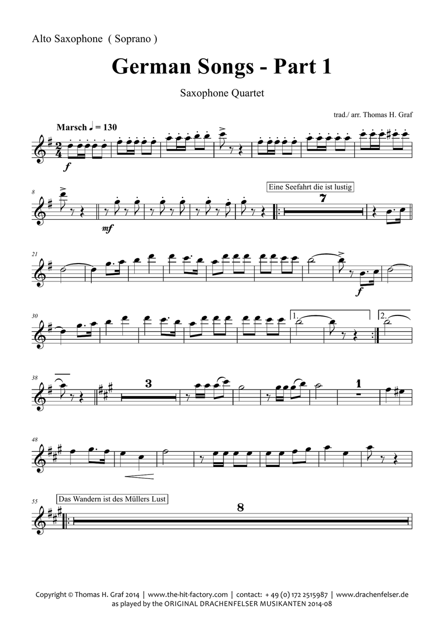 German Songs Part 1 - Oktoberfest - Saxophone Quartet S(A)ATB(BassSax) Saxophone Quartet scores gallery preview page 6