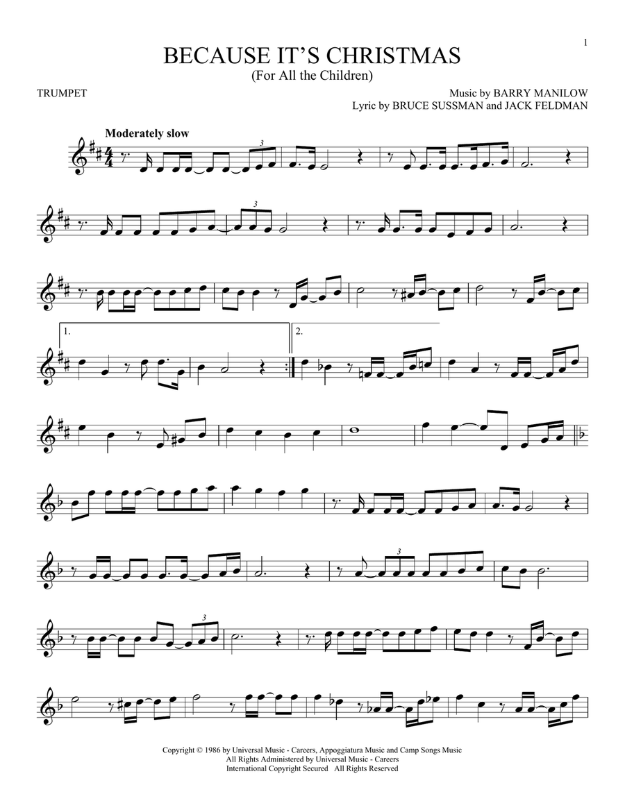 Because It's Christmas (For All The Children) Trumpet Solo scores gallery preview page 1