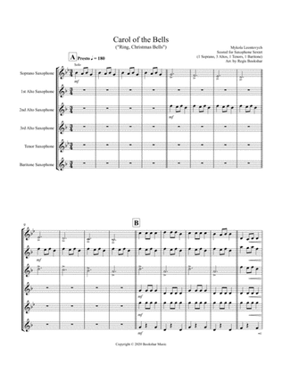 Carol of the Bells (F min) (Saxophone Sextet - 1 Sop, 3 Alto, 1 Ten, 1 Bari)