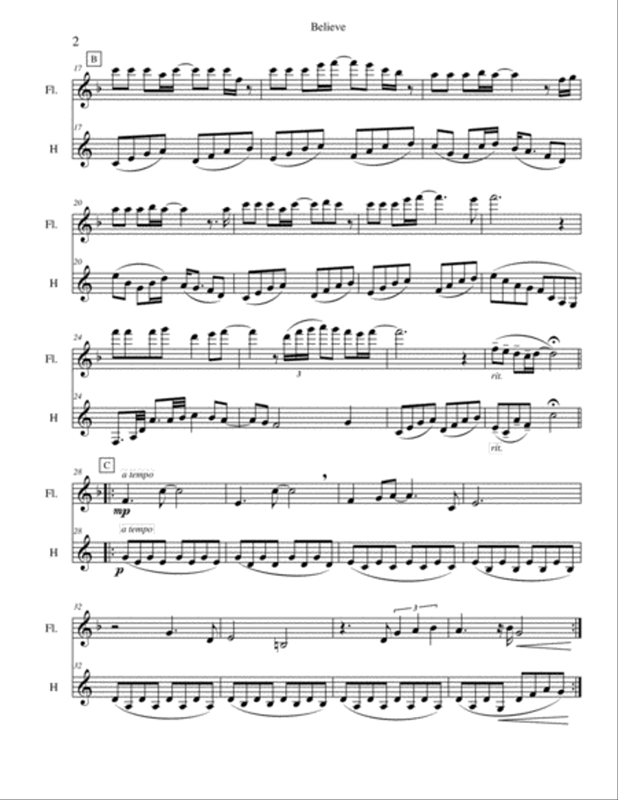 Believe Believe Woodwind Duet scores gallery preview page 2