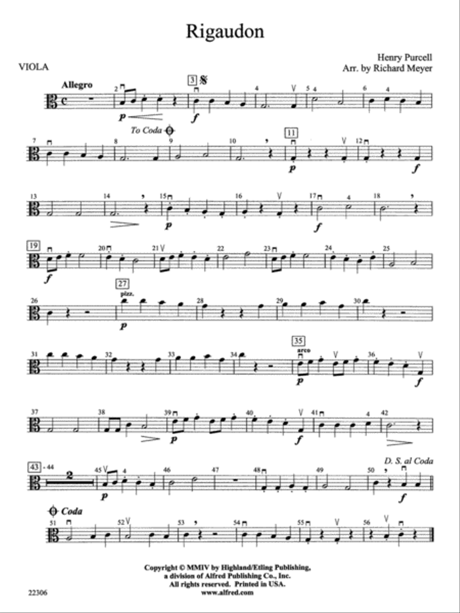 Rigaudon: Viola String Orchestra scores gallery preview page 1