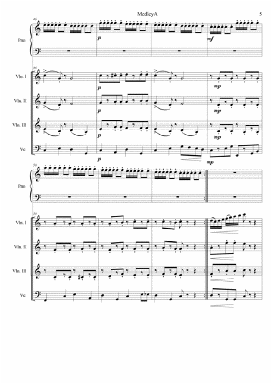 Medley A.Conjunt de 3 peses faciles per el piano amb acompanyament de orquestra de corda.General i p Chamber Orchestra scores gallery preview page 5